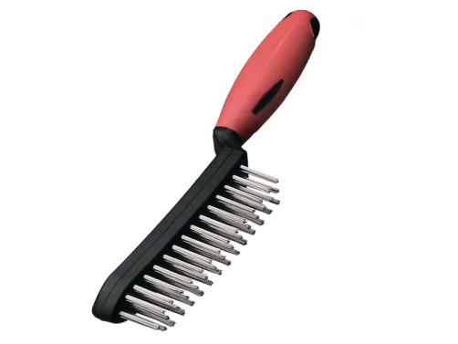 Щетка ручная с пластиковой ручкой красного/черного цвета, 3 рядная, нержавеющая прямая провлока ROF 0,35 мм, высота ворса 25 мм