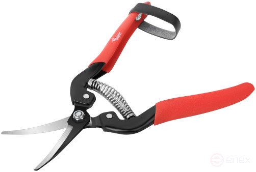 Garden pruner, overlapping cutting edges, curved blades, PVC pads on handles 190 mm