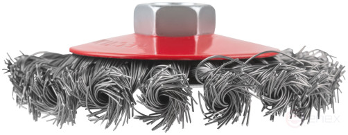 Корщетка-колесо с наклоном, гайка М14, стальная витая проволока 100 мм, блистер