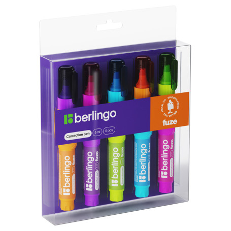 Berlingo "Fuze" correction pencil, 08 ml, metal tip, 5 pcs. in a PET box