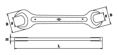 Double-sided wrench 13x17 mm, with an open mouth