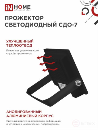 Прожектор светодиодный СДО-7 20Вт 230В 6500К IP65 черный IN HOME