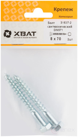 Болт сантехнический DIN 571 8/70 (фасовка 2 шт )