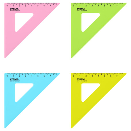 45° triangle, 7cm STAMM, plastic, transparent, neon colors, assorted