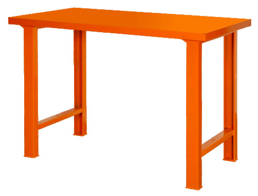 Heavy duty workbench, metal table top with 4 legs orange 1800 x 750 x 1030 mm