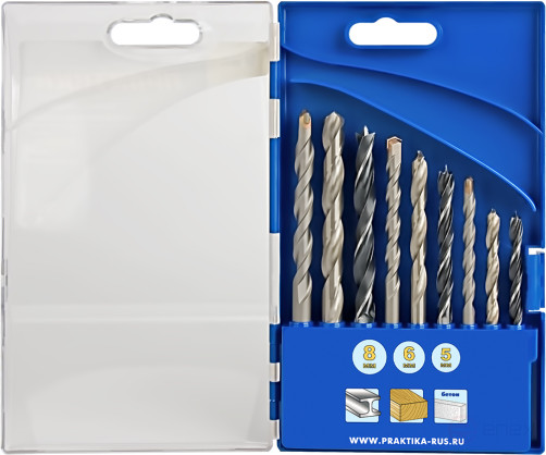 Набор сверл комбинированный ПРАКТИКА "Профи", 9 шт, металлу/бетону/дереву 5,6,8 мм ПРО (640-384)