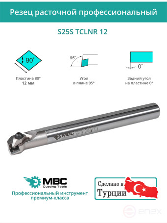 S25S TCLNR 12 внутренний токарный расточной резец правый, 25 мм / пластина CNMG 1204**