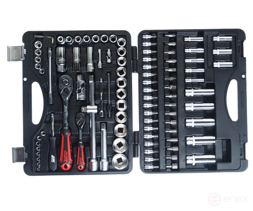 Set of socket heads and bits 1/4",1/2" 6-sided 96 pieces in a JTC case