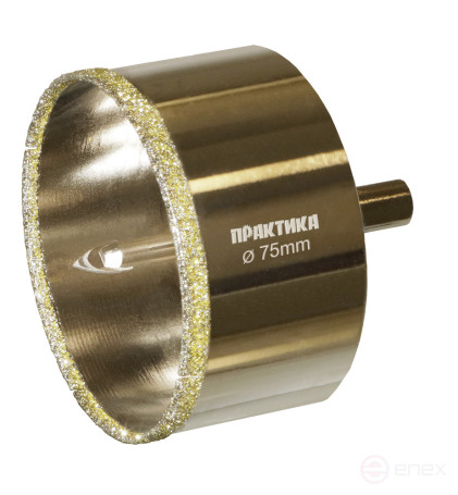 Коронка алмазная ПРАКТИКА "Профи" по керамограниту/керамике 75х70мм, пилотное сверло, (1шт) (917-729)