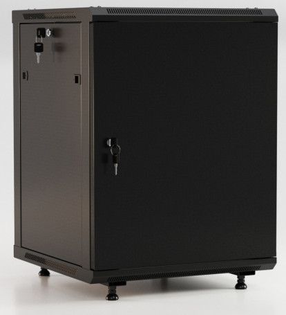 TWB-FC-2266-SR-RAL9004 Wall cabinet 19-inch (19"), 22U, 1098x600x600mm, metal front door with lock, two side panels, with the possibility of mounting on legs (included), color black (RAL 9004) (disassembled)