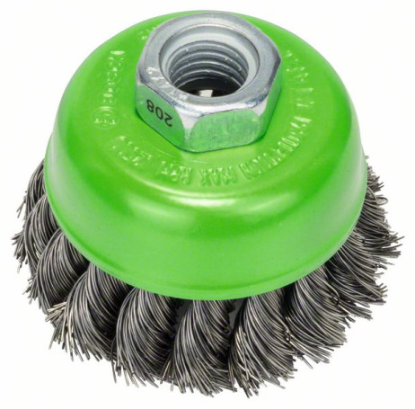 Cup brush with stainless steel wire bundles, 65 mm 65 mm, 0.35 mm, M14