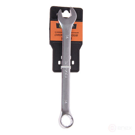 Ключ комбинированный 14мм ER-31014 (Chrome vanadium) на держателе сатинированный ЭВРИКА 1/20