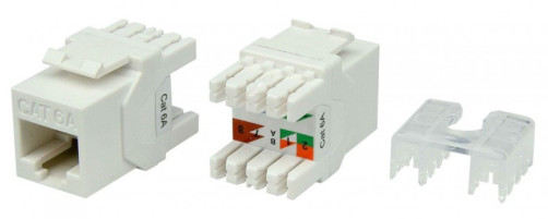 KJ8-8P8C-C6A-180-WH Keystone Jack Insert RJ-45(8P8C), Category 6a (10G), 180 degree type, White