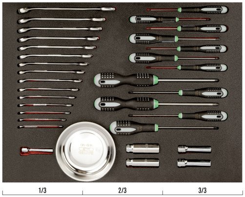 Fit&Go Набор торцевых головок 1/2 + накидные ключи + шарнирно-губцевый инструмент в ложементе, 29 предметов