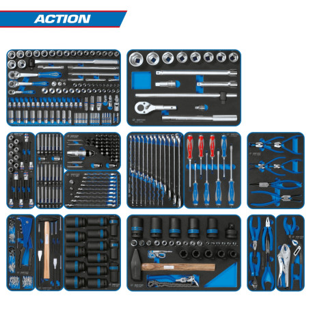 Набор инструментов 327 предметов, "ACTION", для тележки, 15 ложементов KING TONY 934-327MRVD