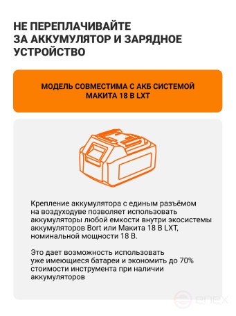 Машина шлифовальная угловая аккумуляторная BORT BWS-18Li-XDK