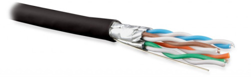 UFTP4-C6A-S23-IN-PVC-BK-500 (500 m) Twisted pair U/FTP cable, category 6a (10GBE), 4 pairs (23AWG), single-core (solid), each pair in a screen, without a common screen, PVC, black