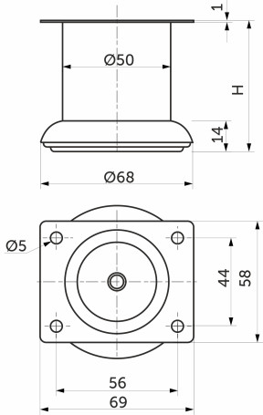 Опора меб. мет. TB019 (B140) d50 h80 хром AKS
