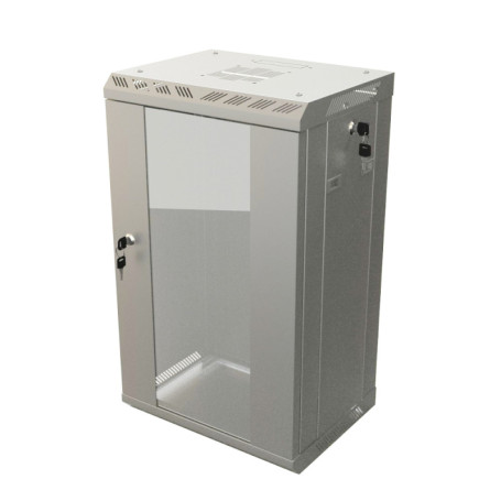 TDB-12U-GP-RAL7035 Wall cabinet 10", 12U, 649,5x390x300, set size 254 mm, with glass door, opening walls, possibility of installing a fan, color gray (RAL 7035) (assembled)