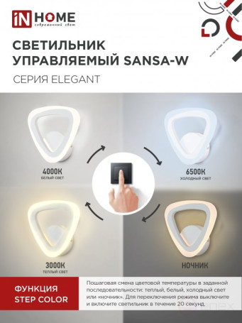 Светильник светодиодный ELEGANT SANSA-W 15Вт 230В 3000-6500K 1200Лм STEP COLOR белый IN HOME