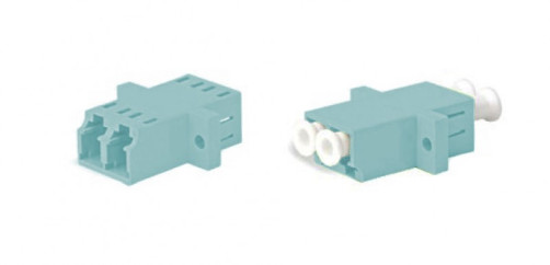 FA-P11Z-DLC/DLC-N/WH-AQ Оптический проходной адаптер LC-LC, MM (OM3), duplex, корпус пластиковый, голубой (aqua), белые колпачки