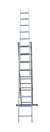 The ladder is aluminum 3-section universal 9 steps. (3x9) Master