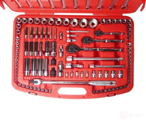 Набор инструментов 123 предмета слесарно-монтажный 1/4",3/8",1/2" 6-ти гран. метрич/дюйм в кейсе JTC