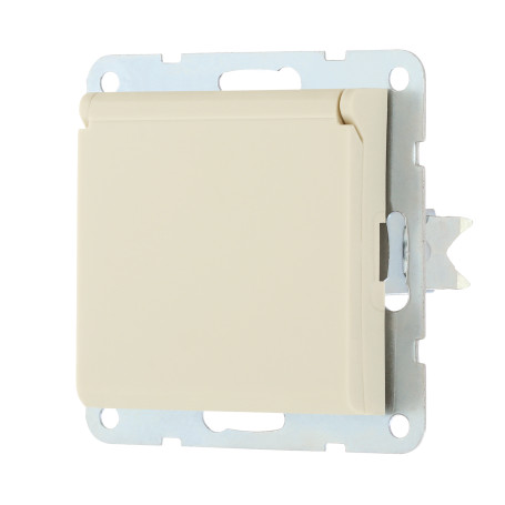 Розетка с з/к, шторками и крышкой (бежевый матовый) LK80