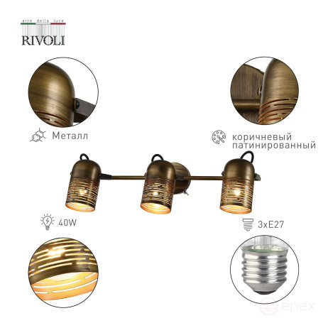 Светильник настенно-потолочный спот Rivoli Lamia 7062-703 3 х Е27 40 Вт поворотный модерн с выключателем