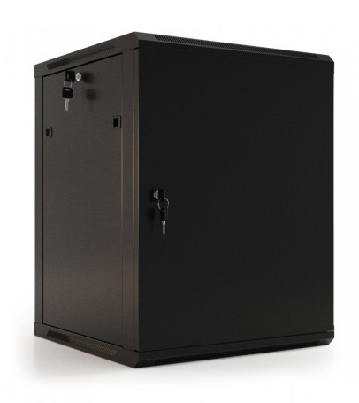 TWB-1845-SR-RAL9004 Wall cabinet 19-inch (19"), 18U, 908x600x450mm, metal front door with lock, two side panels, color black (RAL 9004) (disassembled)