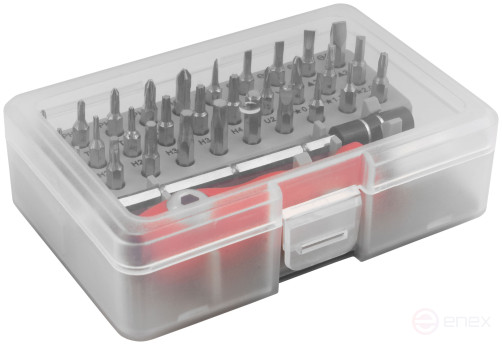 Screwdriver with bits for precision work, 30 CrV bits, extension cord, plastic box