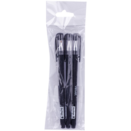 Set of gel pens "Velvet" 3 pcs., black, 0.5 mm, rubberized case, package, European suspension