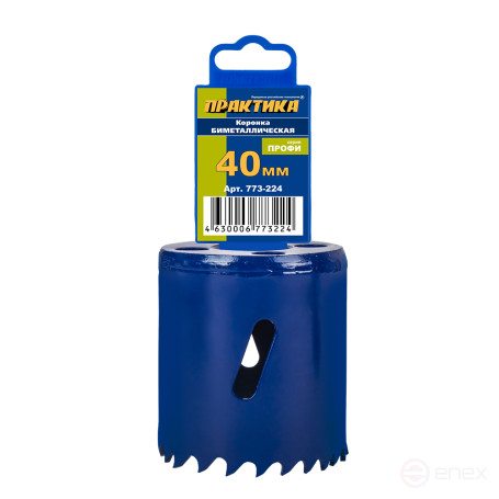 Коронка биметаллическая ПРАКТИКА 40 мм (1шт), клипса (773-224)