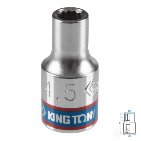 Головка торцевая стандартная двенадцатигранная 1/4", 4,5 мм KING TONY 233045M