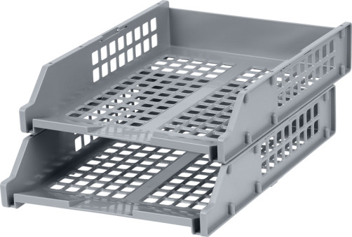 Лоток для бумаг горизонтальный СТАММ "Strong", набор 2шт., на метал. стержнях, серый