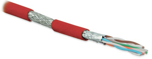 SFTP4-C6A-S23-IN-LSZH-RD-500 (500 m) Twisted pair cable, shielded (S/FTP), category 6a, 4 pairs (23 AWG), single-core (solid), each pair in foil, common shield - copper braid, for internal laying, ng(A)–HF, -20°C - +60°C, red