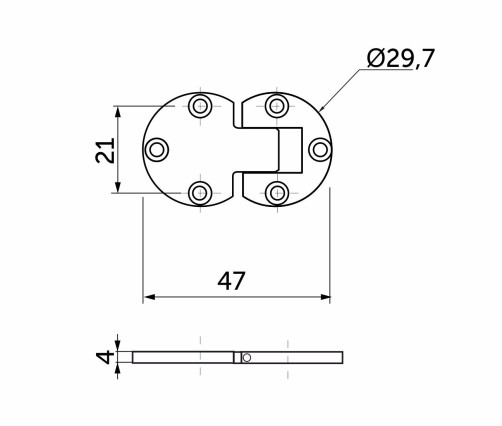 Петля секретерная металл/металл d30мм хром AKS плоская