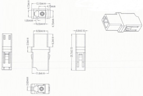 FA-P00Z-LC/LC-N/WH-BL Optical pass-through adapter LC-LC, SM, simplex, plastic housing, blue, white caps