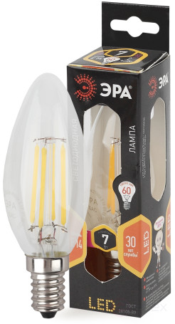 Лампа светодиодная ЭРА F-LED B35-7W-827-E14 7Вт филамент свеча теплый белый свет Е14