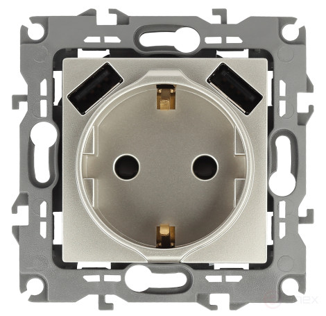 Розетка ЭРА Elegance 14-4109-04 2P+E 16A-250В штор. с 2xUSB 5В-3А шампань