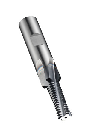 Milling cutter for threading with a spiral angle of 10° with coolant supply Ø 13.6 M 16