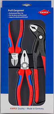 Bestseller SHGI set in a bed, 3 items, complete set: KN-0302180 pliers, KN-7002160 side cutters, KN-8701250 COBRA® adjustable pliers