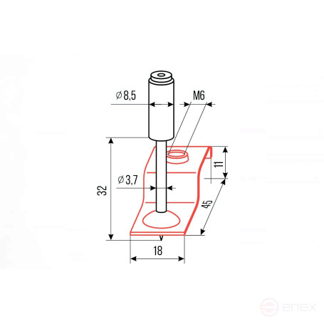 Pyroxylin mounting nails PA32-m6z2 (M6 stud suspension nail, red, 100 pcs/pack) FEDAST