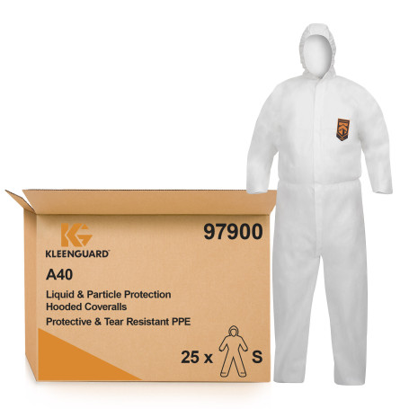 KleenGuard® A40 Воздухопроницаемый комбинезон для защиты от брызг жидкостей и твердых частиц - С капюшоном / Белый /S (25 комбинезонов)