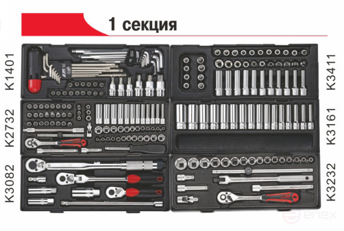 8-section Tool cart (JTC-5641) with 496-piece JTC tool kit