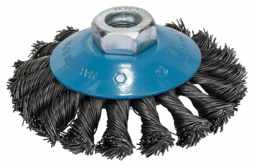 Cone brush with bundles of steel wire, 100 mm 100 mm, 0.5 mm, 12 mm, M14