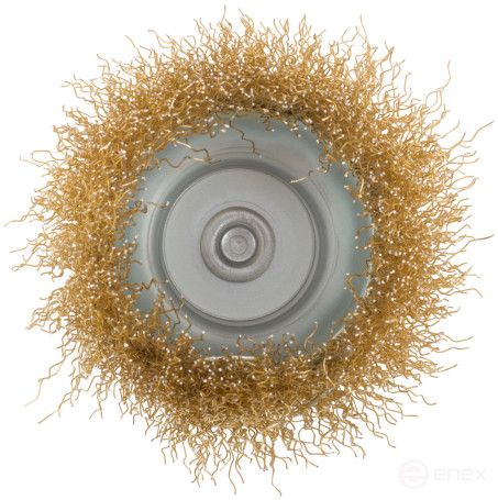 Корщетка чашечная, со шпилькой, стальная латунированная волнистая проволока 75 мм