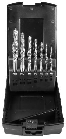 Set of machine taps with spiral thread and HSS M2 drills, 14 pcs.