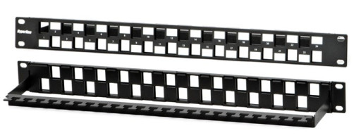 PPBL3-19-24S-RM Modular Patch Panel 19", 24 Ports, Flat Type, 1U, for Keystone Jack modules, with Rear cable organizer (without modules)