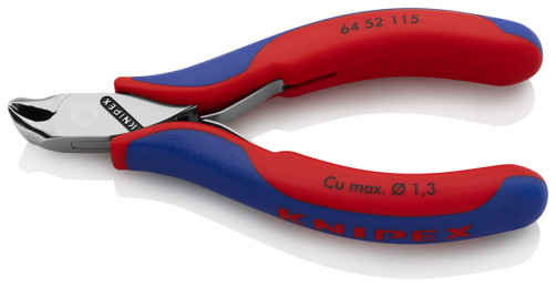 End cutters for electronics, cutting edges without chamfering at 27°, spring, cut: provol. soft. Ø 1.3 mm, L-115 mm, 2-K handles
